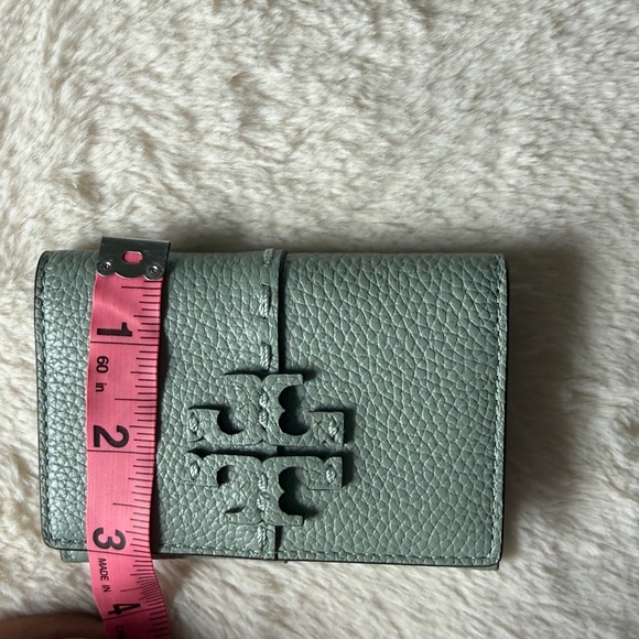 Tory Burch McGraw Leather Flap Card Case In Blue Celadon Small Leather Wallet - Picture 7 of 10